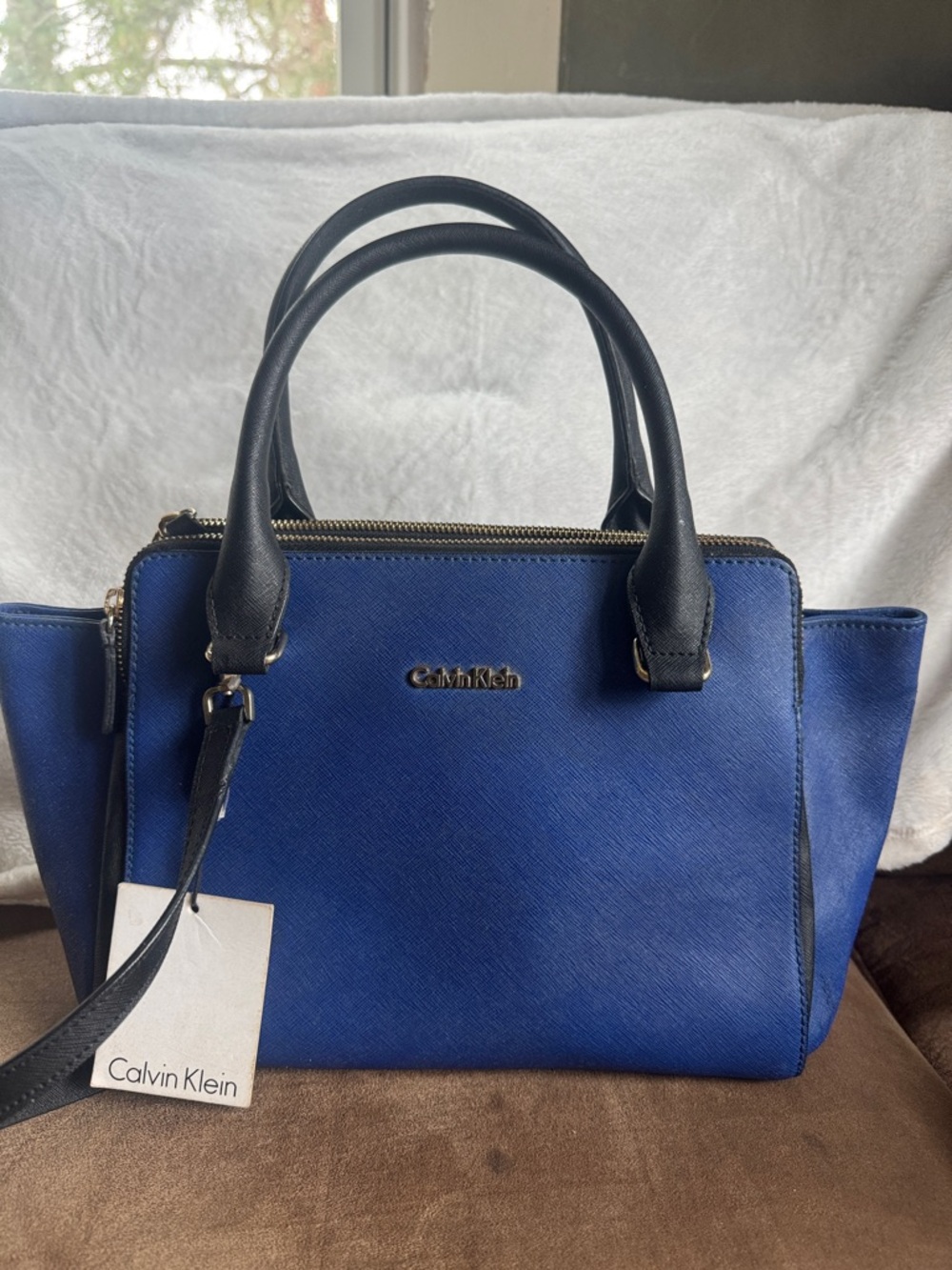 Calvin Klein Blue Satchel with Black Handles
